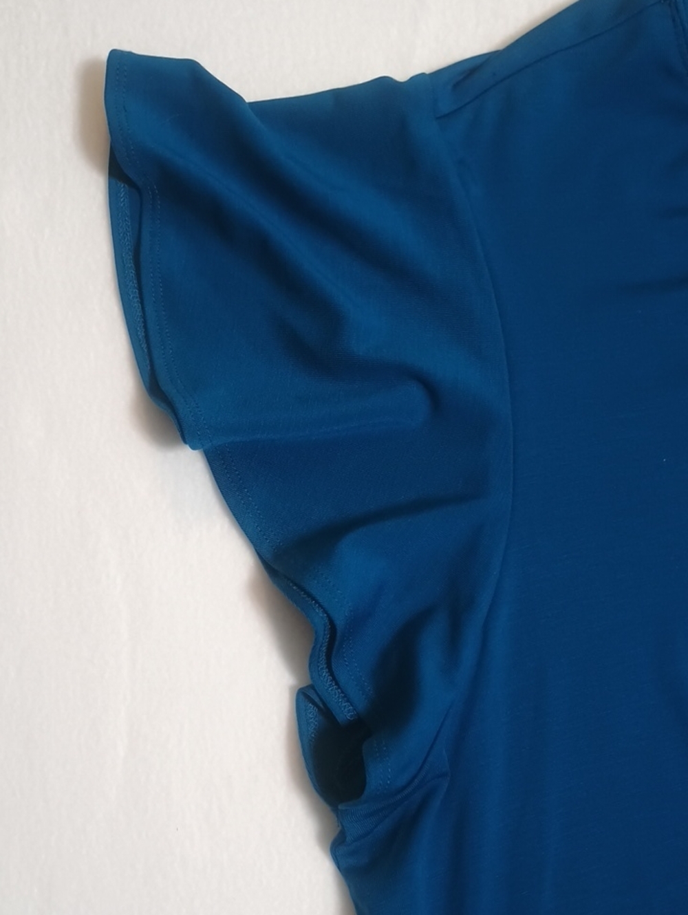 Teal Faux Tie and Fluttery Sleeve Blouse - Picture 6 of 10